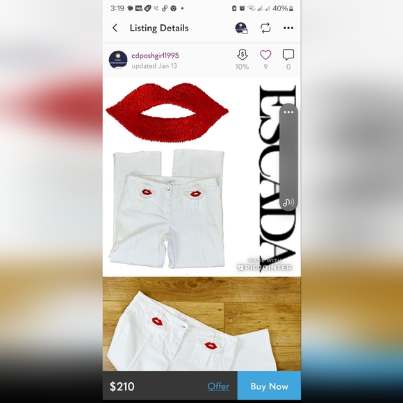 Escada White Red Lip Embroidered Wide Leg Jeans sz 42 US size 12 NWT - Picture 3 of 13